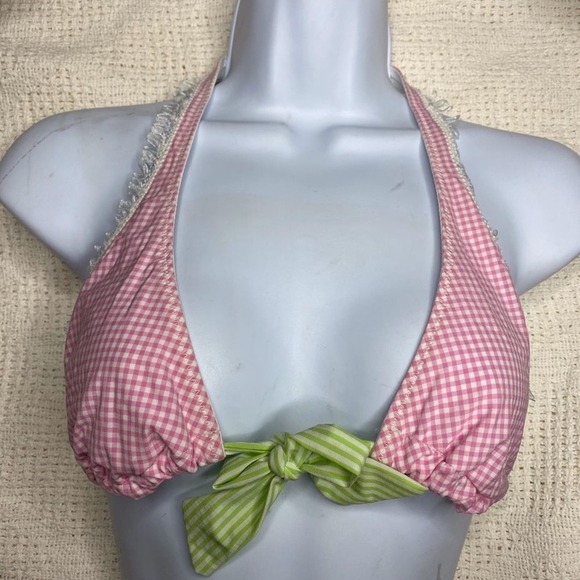 Beach Bunny Pink Gingham Halter Bikini Top nwt - Picture 2 of 6